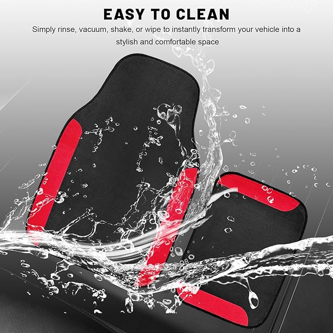 4PCS Car Floor Mats, Waterproof Auto Front & Rear Carpet Mat with Anti-Slip Backing, Stylish Vehicle Rug Floor Mats Universal Interior Accessories for All Weather Protection (Red)