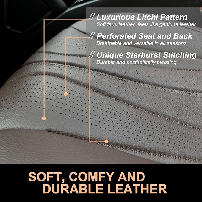PINCTROT Car Seat Covers Front Set, Breathable Soft Pebbled Leather, Luxury Waterproof Seat Cushion, Airbag Compatible, Seat Protector Universal Fit Most Cars (Front Set, Coffee)