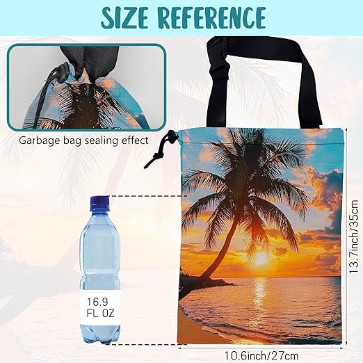KXWQTRDD Car Garbage Bag Palm Tree Sunset at a Beach Hanging Canvas Car Trash Bag Drawstring Car Back Seat Organizer for Car Back Front Seat Console with Adjustable Buckle
