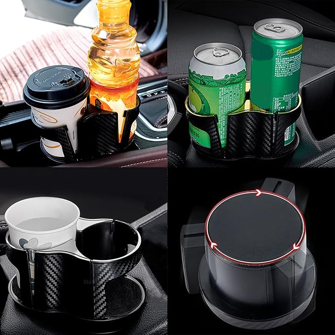 Reofrey 2-in-1 Multifunctional Car Cup Holder Expander Adapter, Universal Double Cup Holder with Adjustable Bracket, Elastic Open-Close Mouth, Fits Most Hydro Flask Bottles and Cups