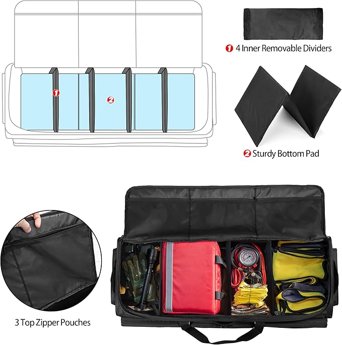 samdew Underseat Storage Bag Fit for SuperCrew Cab, Truck Under Seat Organizer with 4 Detachable Inner Dividers & Anti-slip Bottom for Full Size Trucks, Black