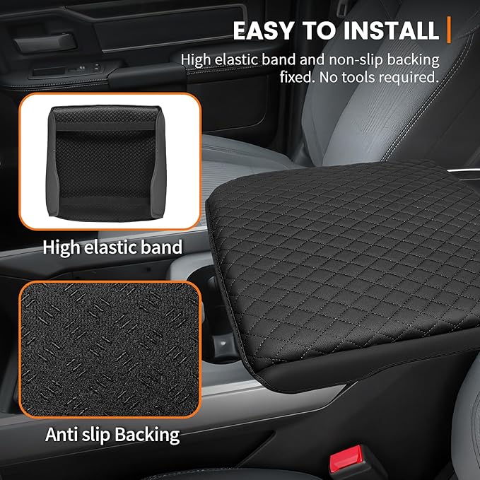 Custom for Center Console Cover 2019-2024 2025 2026 Dodge Ram 1500/2500/3500 Armrest Cover Accessories PU Leather Armrest Seat Box Cover Protector (Bucket Seat Only)