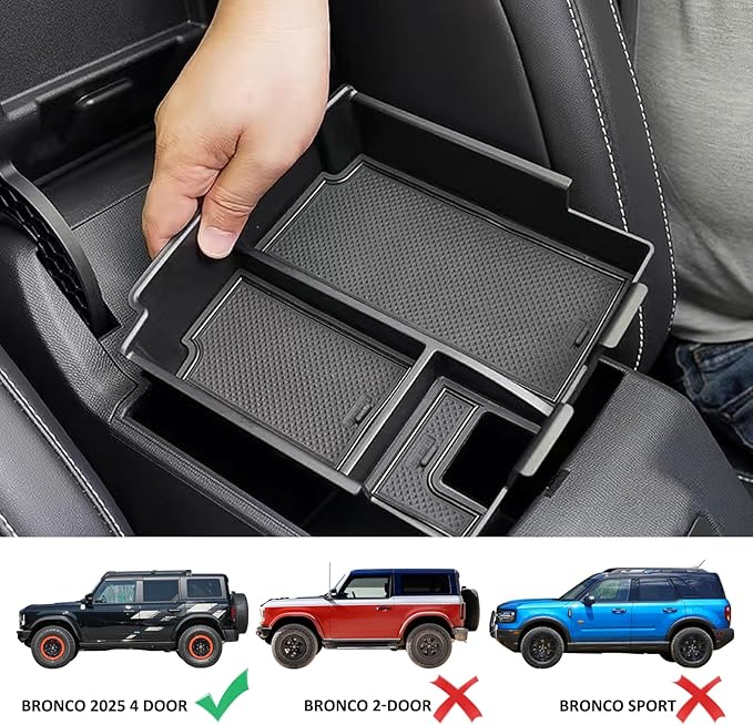 YJQLZK 2025 Upgraded Center Console Organizer Tray Fit for Ford Bronco 2025 4-Door Full Size, Organizer Armrest Storage Box for Bronco Accessories 2025 (Not for 2 Door & Sport)