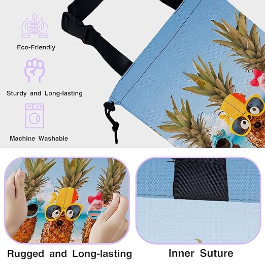 UUCBTAH Car Trash Bag Hanging Funny Pineapple on The Beach Car Trash Can for Back Seat Waterproof Car Garbage Can with Adjustable Straps and Drawstring for Car Accessories Vehicle Travelling Camping