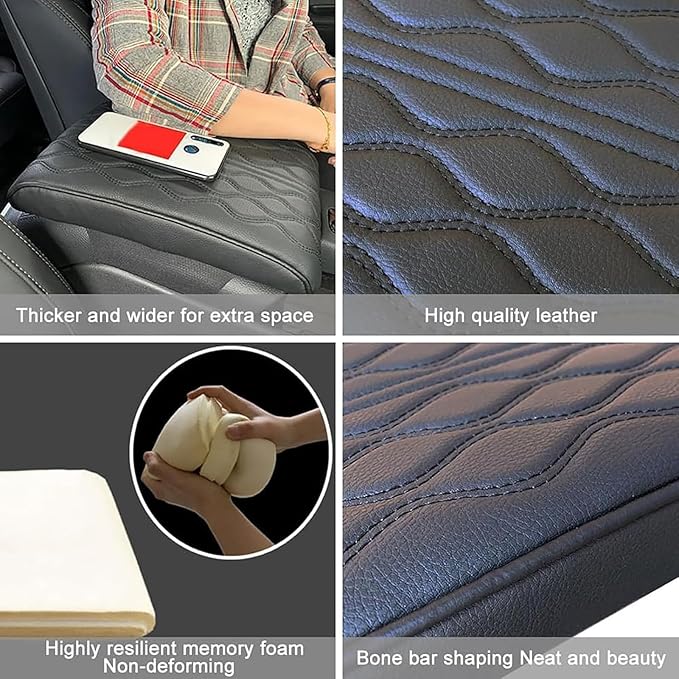 Leather Car Armrest Box Pad for Tesla Cybertruck 2023 2024, Memory Foam Car Center Console Cover Comfort Waterproof Arm Rest Cushion Pad Universal Accessories,F/Red