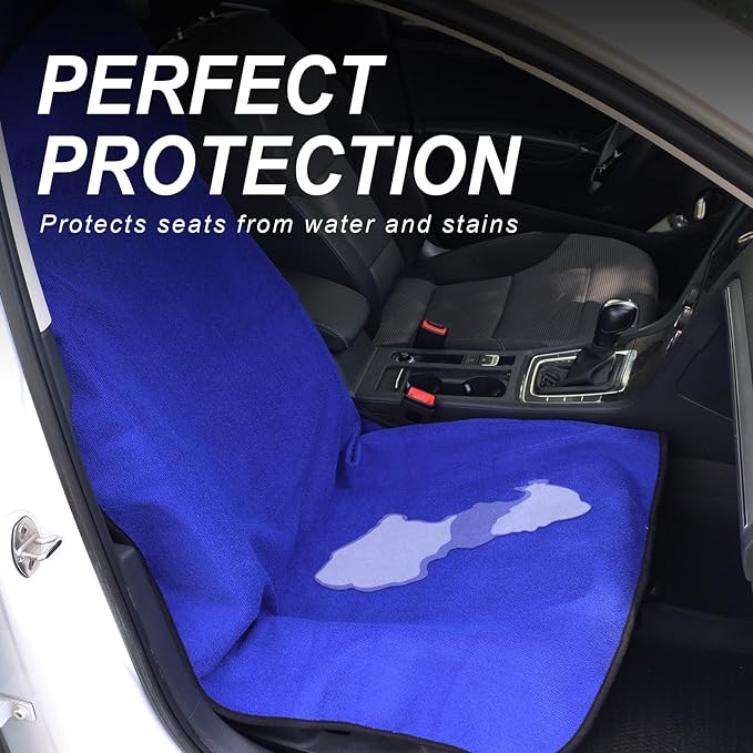 nbnhxnff Sweat Towel Car Seat Cover Protector Front Seats for Gym Workout, Running, Swimming, Beach and Hiking, Waterproof Universal Seat Cover for Car, Trucks, Van & SUV (Blue, 1pcs Front Seat)