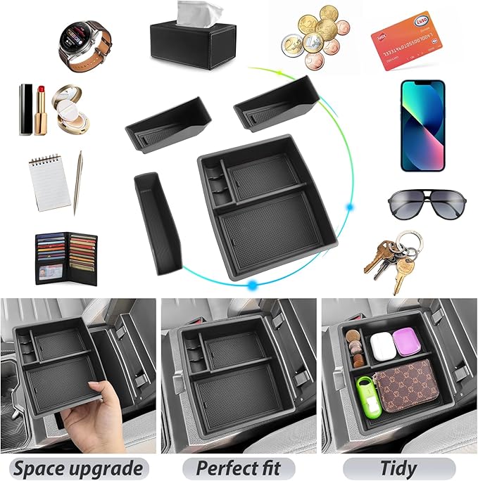 SKTU 4PCS for 2024 2025 2026 Toyota Tacoma Center Console Organizer Toyota Tacoma 2024 2025 2026 Accessories 2024 2025 2026 Tacoma Console Tray Gear Shift Side Tray Door Storage Box with Coin Holder