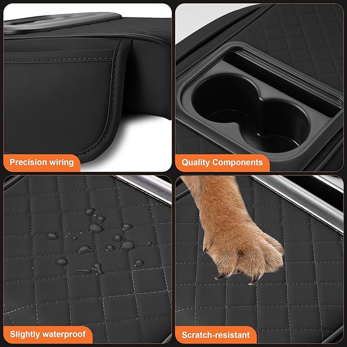 Center Console Cover Fit for Kia Sorento 2003-2025 with 2 Storage Bags Waterproof Leather Quilted Pattern Car Armrest Cover Cushion Elevating Pad Anti-Slip(Black)