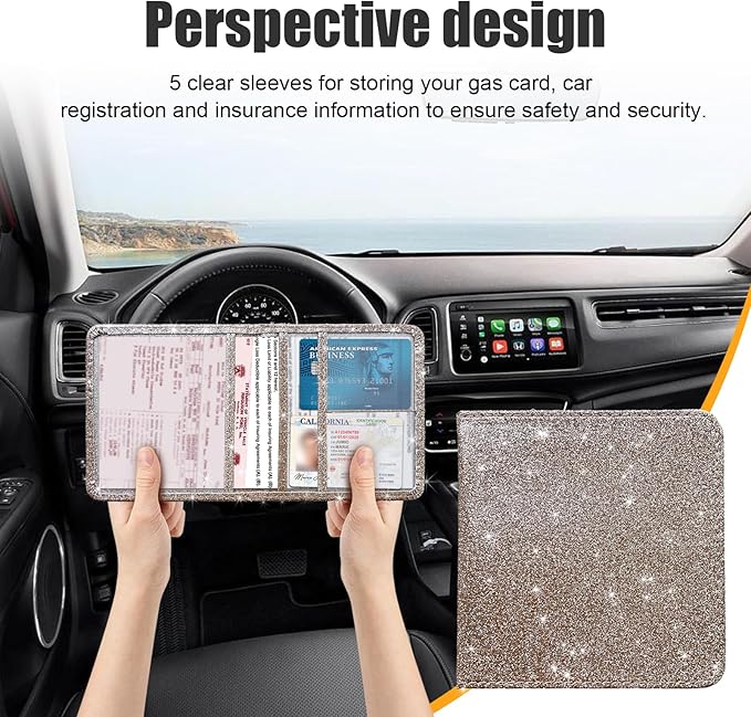 Kewucn Car Registration and Insurance Holder, Leather Auto Glove Box Organizer, Vehicle Compartment Accessories Case for Cards, Driver License & Essential Documents