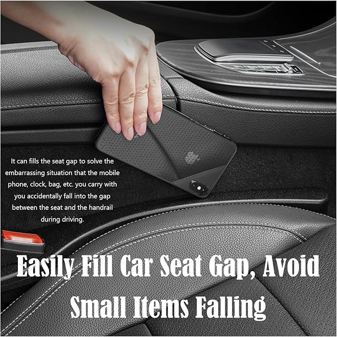 Berylins Car Seat Gap Filler Universal Fit Orgaziner for Car, SUV, Truck to Fill The Gap Between Side Seat and Console Stop Cellphone, Wallet, Keys, Coins from Dropping, 2 Pack (Black)