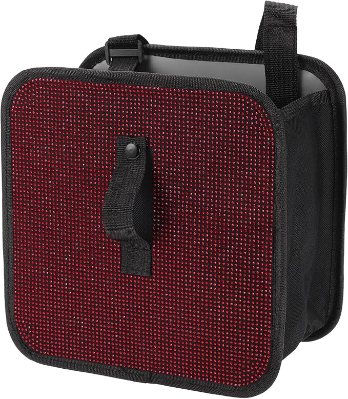 1 Pcs Universal Car Trash Can Hanging 9.1" Length 5.5" Width 9.1" Height Trash Bin Red Black Fabric Rhinestone