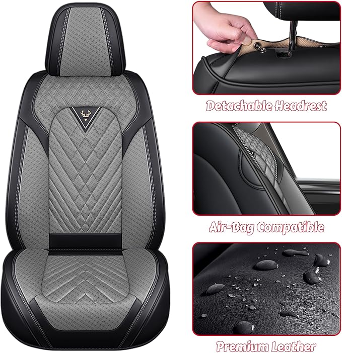 LPDK Fit for Kia Sportage Car Seat Covers Front Set 2pcs with Waterproof Leather,Lumbar Muscle Pain Healing Function,Airbag Compatible Automotive Breathable Seat Protectors(Grey Black)