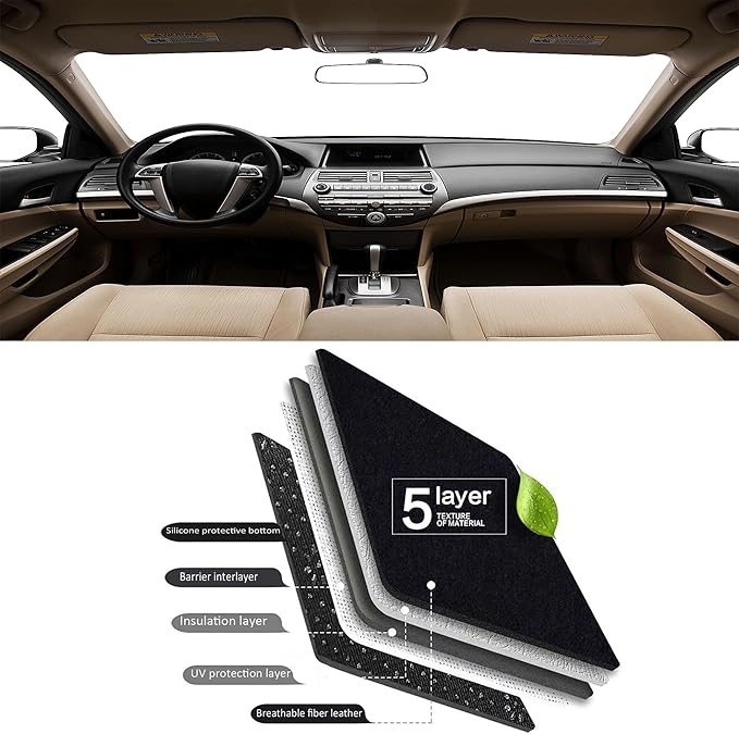 Upgraded Dash Mat for 2008-2013 Honda Accord Polyester Dash Board UV Protection Non-Slip Windshield Reflective Dash Cover Interior Accessory Black