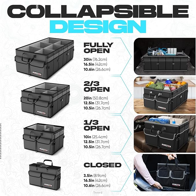 FORTEM Trunk Organizer For SUV Car Trunk Organizer, Foldable Storage, Car Accessories for Women Men, Collapsible Bag, Perfect Christmas Gifts, 600D Oxford, Non Slip Bottom, Straps, Soft Cover (85L)