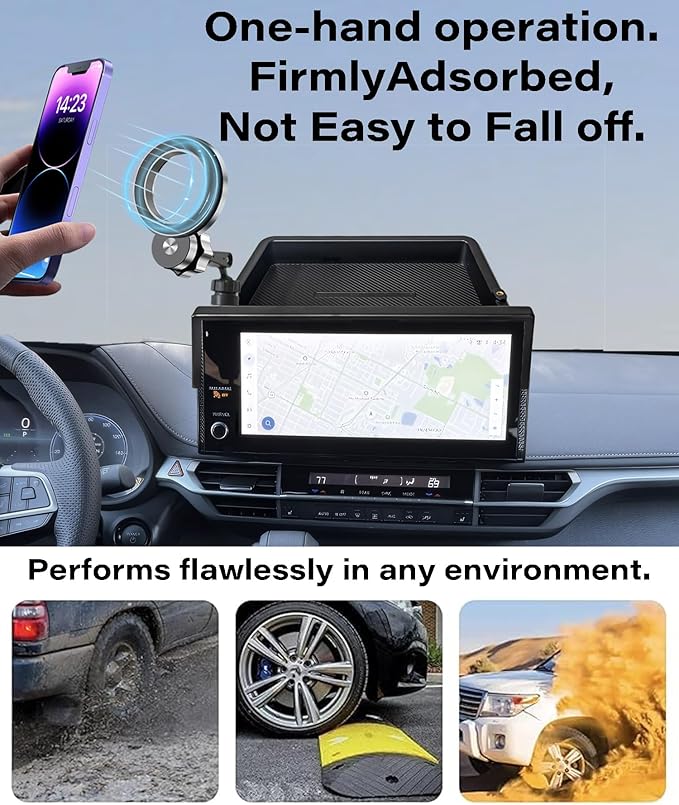Car Phone Holder for 2025 Toyota Sienna Accessories Apply to 12.3 Inch Screen Fixed Clip Magnetic Cell Phone Mount Hands-Free 360 Degree Rotation with Dashboard Storage Tray