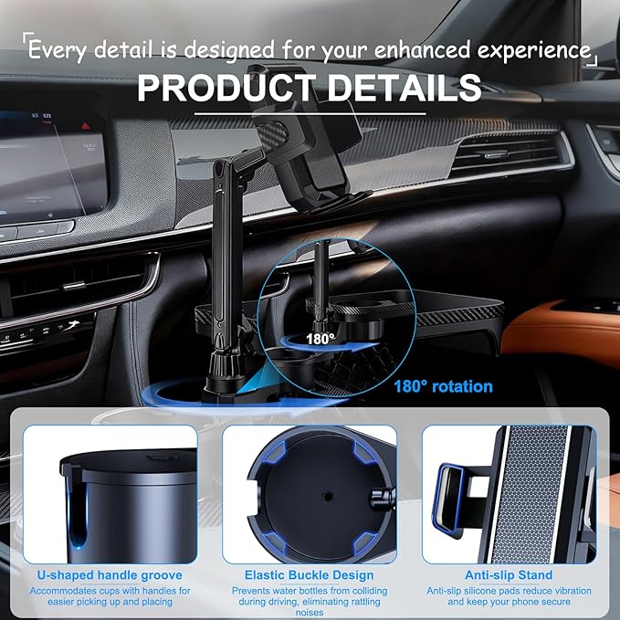 Car Cup Holder Tray, 4 in 1 Drink Holder Expander with Expandable Food Tray Table, for Road Trip Essentials & Daily Commute (Tray(9.05" * 5.7"))