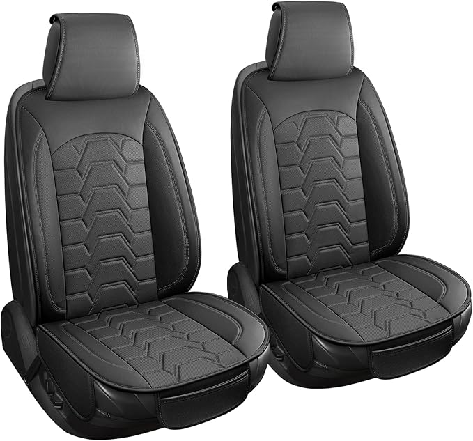 hoozoom Leather car Seat Covers Breathable Car Seat Protector Front seat Covers Universal Fit for 95% Car Truck SUV Van Vehicles （Black，2PCS）