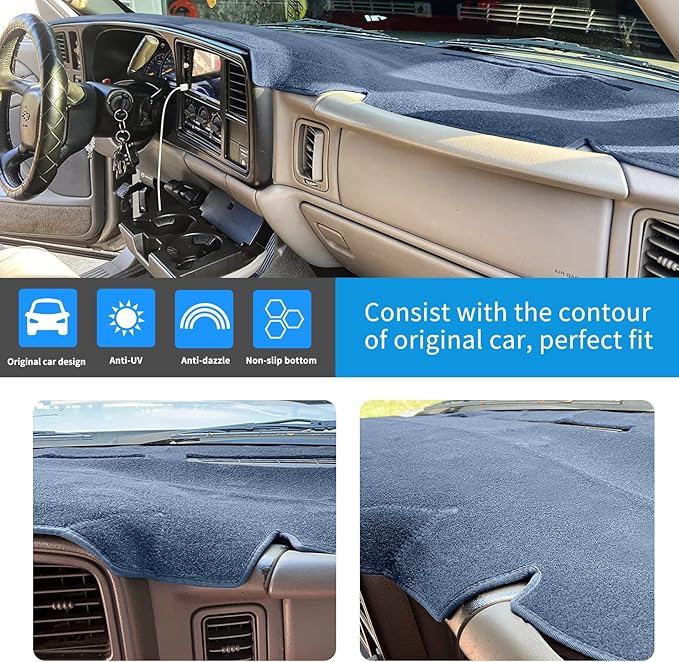Dashboard Cover for Chevrolet Silverado 1500 2500 3500 1999-2006 Avalanche Chevy Tahoe Suburban GMC Sierra Yukon Dash Cover Mat(Premium Carpet, Gray)