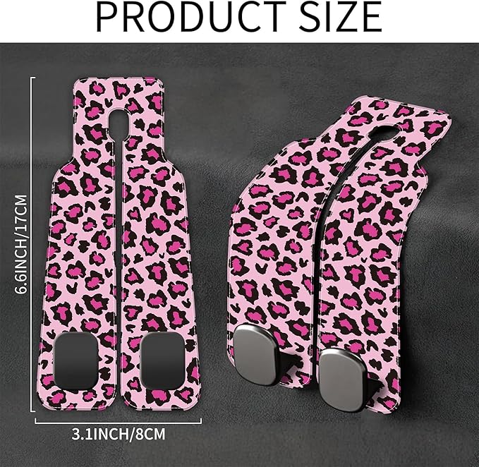 AEWNUNK Car Seat Headrest Hooks for Purses and Bags Abstract Pink Leopard 1 Pack Bag Purse Holder for Car with Double Metal Hooks Car Purse Hanger Hanging Accessories