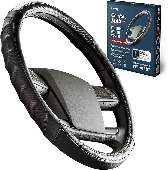 Vyonix 18 Inch Semi Truck Steering Wheel Cover – Premium Leather Grip for Big Rigs & Long-Haul Drivers – Anti-Slip, Breathable Comfort – Durable semi Truck Accessories for Drivers – Black