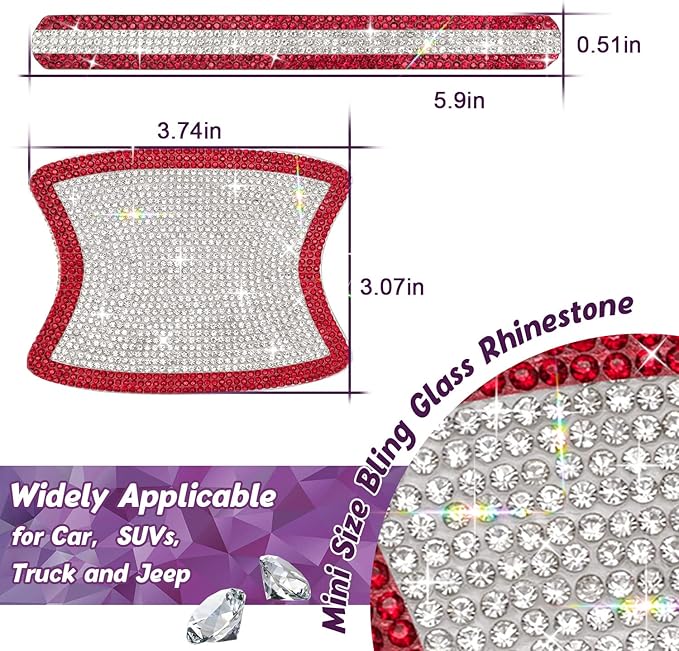 Gengki 10PCS Set Car Door Handle Bling Rhinestones Stickers Universal Auto Door Handle Safety Reflective Strips Red White