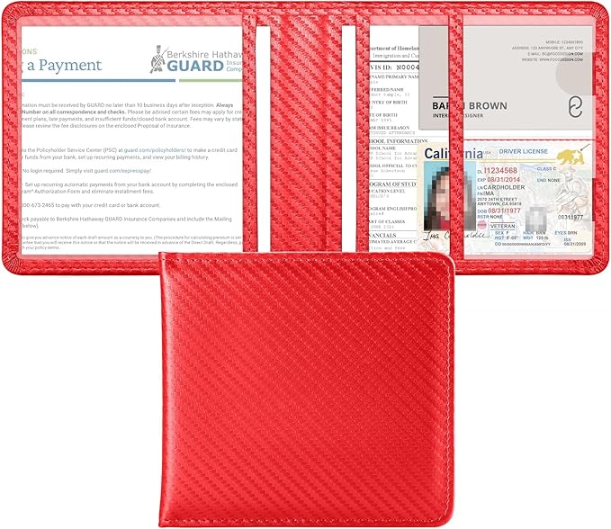 Tavonis Car Registration and Insurance Card Holder，Small Glove Box Organizer for Men and Women，Car and Truck Driver License, Documents, Card Storage Accessories，Red