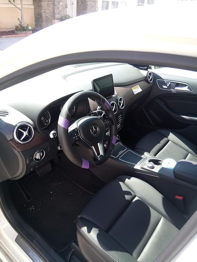 Jdragon Black & Purple PU Leather Best Grip Slip-On Steering Wheel Cover 14.25-15" Diameter