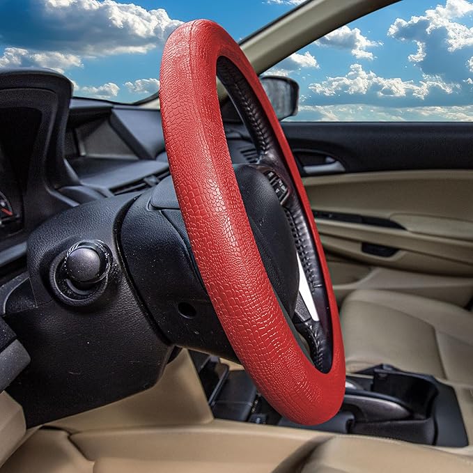 FH Group Universal Fit Silicone Snake Pattern with Massaging Grip Steering Wheel Cover fits most Cars, SUVs, Trucks, and Vans Burgundy