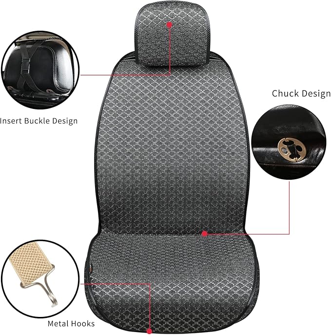 XZPILINA Breathable Car Seat Covers,Luxury Front Seat Covers， Driver Seat Protector,Automotive Seat Covers,Suitable for All Seasons, Universal Fit for Sedan, SUV, Truck (Front Pair, Black)
