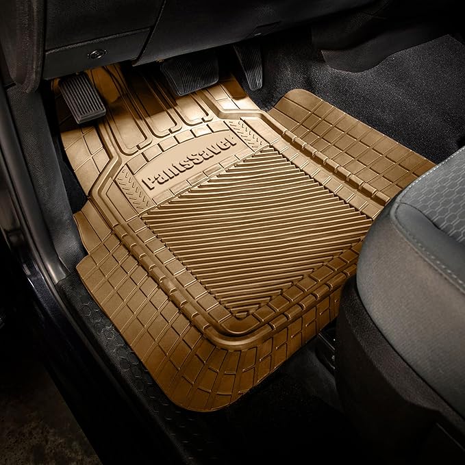 PantsSaver Universal Car Mats - All-Weather, Heavy Duty, Waterproof & Anti-Slip Rubber Floor Liners Accessories Trimmable for Honda, Toyota, Ford, Nissan, Hyundai, Jeep, & More, 3 Piece Set Tan