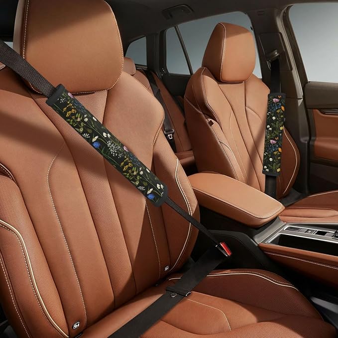 Floral Steering Wheel Cover Elastic Non-Slip Car Steering Wheel Covers with Seat Belt Shoulder Pad for Women Men