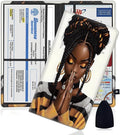Car Document Holder with Magnetic Shut, Car Registration and Insurance Card Holder, Vehicle Glove Box Organizer Documents, Driver License, Auto Paperwork Organizer Wallet, Black Girl Pattern