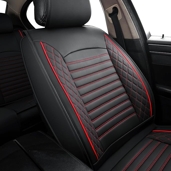 Vankerful Leather Seat Covers for Cars,Car Seat Covers Front Seats Only,Automotive Seat Covers for Trucks,SUV,Leatherette,Universal Fit,Vehicles Seats Cushions(Front Pair,Black-Red)