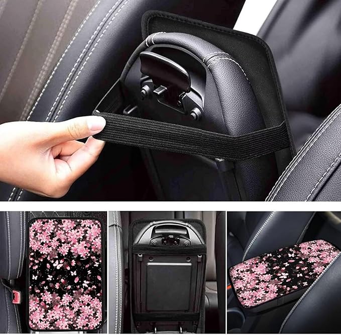 Cute Cherry Blossom Auto Armrest Box Cover Car Armrest Storage Box Mat Center Console Armrest Soft Pad Fits for Most Vehicle,SUV,Truck
