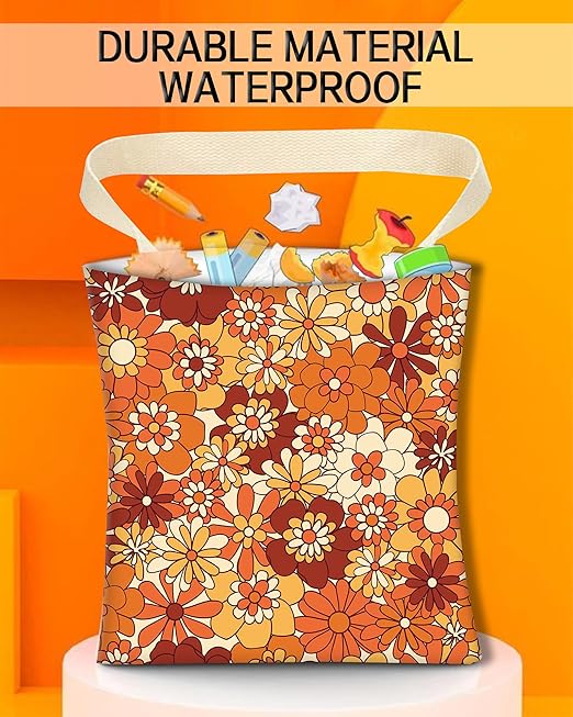 ANKVRP Car Trash Can, Durable Hanging Car Trash Garbage Bag, Cute Automotive Garbage Cans Organizer, Boho Orange Flowers