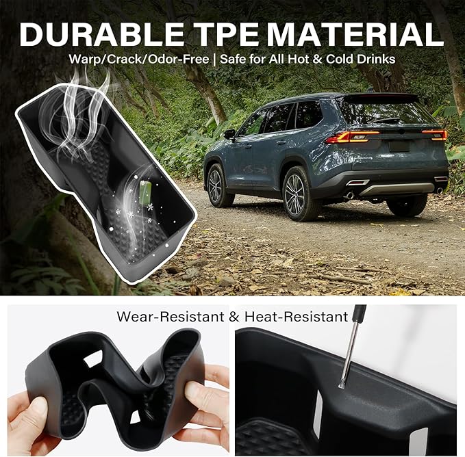 2-Pack Cup Holder Inserts for 2024 2025 2026 Toyota Grand Highlander Accessories, Spill-Proof, Rattle-Free, Scratch-Resistant TPE Center Console Liners Protector