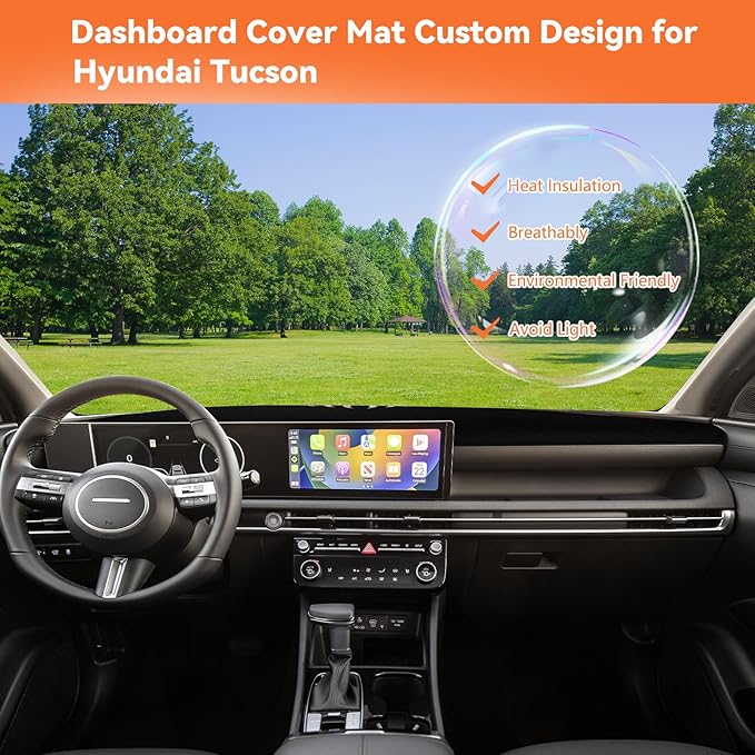 Dash Mat Custom Fit 2025 2026 Hyundai Tucson (Not for HUD), Premium Carbon Fiber Non-Slip Dashboard Protector & Sunshield, UV-Blocking, Anti-Glare, Fade-Resistant (Black)