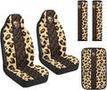 Qeluxign 5 Piece Car Seat Covers Full Set for Men Women PU Leather Front Seats Cover Auto Seatbelt Shoulder Pads Vehicle Center Console Armrest Cover,Leopard Print Panther Head
