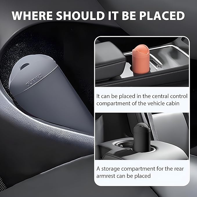 Car Trash Can with Lid, Silicone Leakproof Mini Round Vehicle Garbage Bin for Cup Holder, Portable Automotive Interior Waste Storage & Organizers Accessories, Universal Fit (Orange)