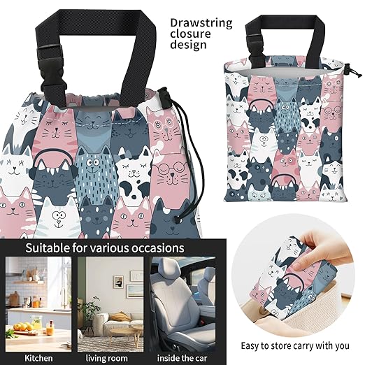 AFYEWKC Car Trash Bag Large Hanging Can for Back of Seat, Cute Waterproof Car Garbage Bag for Vehicle, Travelling, Outdoor Colorful Cartoon Cats