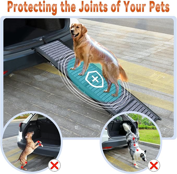 63" Long Dog Ramp for Car, Foldable Dog Ramps for Large Pet, Portable Dogs Ramp for Truck, 17" Wide Pet Car with Non-Slip Rug Surface, Pet Ramp for Large Dogs Up to 200LBS for Car, SUV & Truck-L