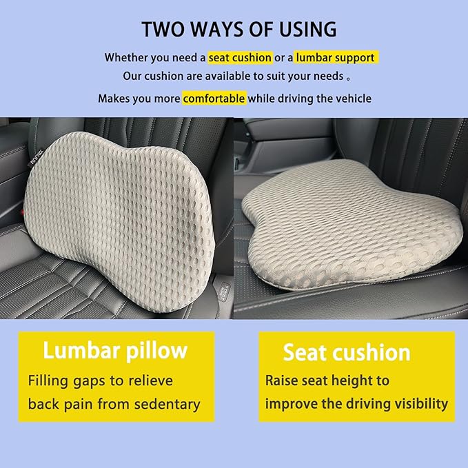 Memory Foam Car Seat Fill Cushion, Driver Seat Cushion for Tailbone Pain Relief, Car Lumbar Support for Driving Seat, Car Booster Seat for Short Drivers，Car Seat Pad (Light Gray)