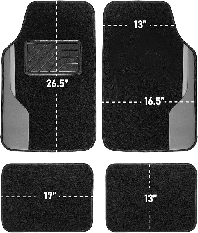 FH Group Color-Block Carpet Car Floor Mats – Non-Slip, Faux Leather Accents, Universal Fit for Sedan, SUV & Truck – Full Set Red