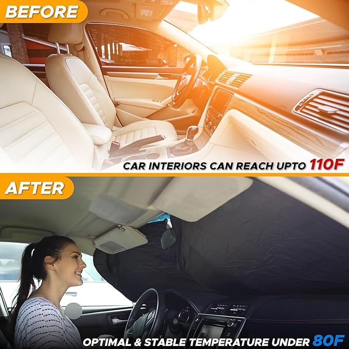 EcoNour Car Windshield Sun Shade | 2025 Upgraded Innovative No-Light-Pass Technology for Maximum Coverage | Foldable Sun Shade Keeps Your Vehicle Cool | Must-Have Car Accessories | Small (59" x 29")