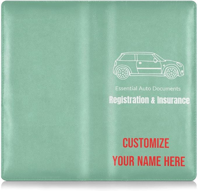 Custom Car Registration and Insurance Card Holder Personalized Leather Glove Box Organize Men Women Wallet Accessories Case for Cards, Essential Document Driver License Sage Green