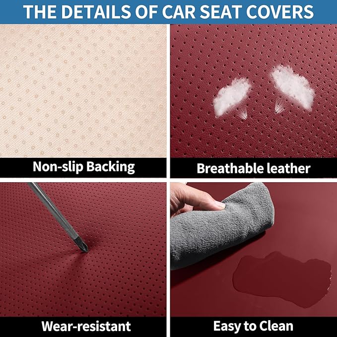 hoozoom Front Seat Covers for Cars Breathable Leather Seat Covers Waterproof Seat Protectors Universal Fit for Most Automotive Cars SUV Trucks(Red, Front Pair)