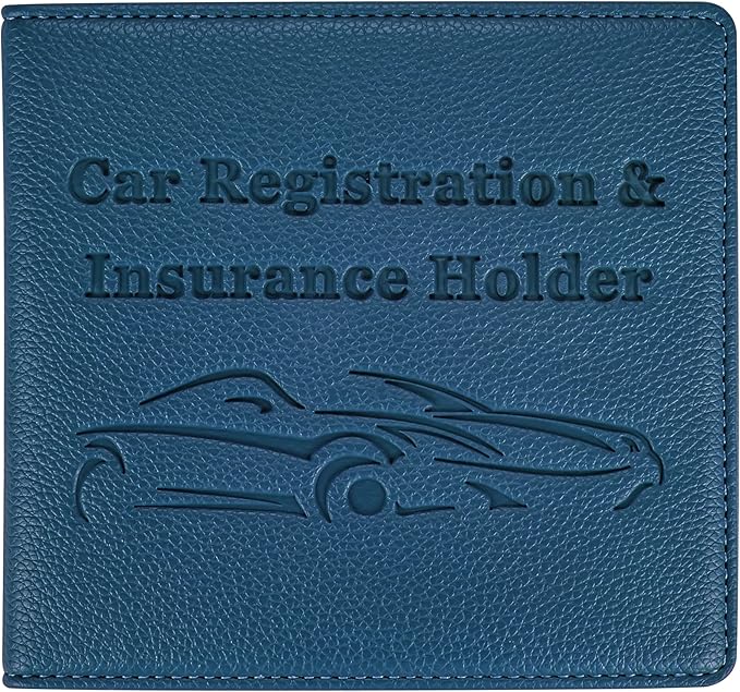 New Fashion Kingdom Car Registration and Insurance Holder, Premium PU Leather Vehicle Glove Box Car Organizer Men Women Wallet Accessories Case for ID, Driver's License - Blue