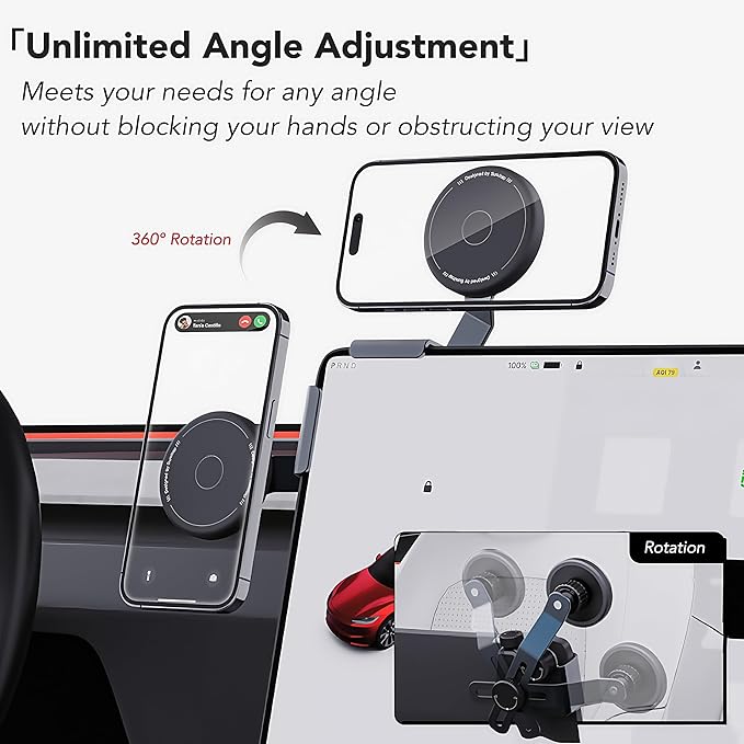 for Tesla Phone Mount Model 3/Y/S/X, Strong Magnetic Silicone Head, Adjustable Arm Phone Holder, for All Smartphones Models and 2CM Center Screen(Curved Screen Not Supported), Left