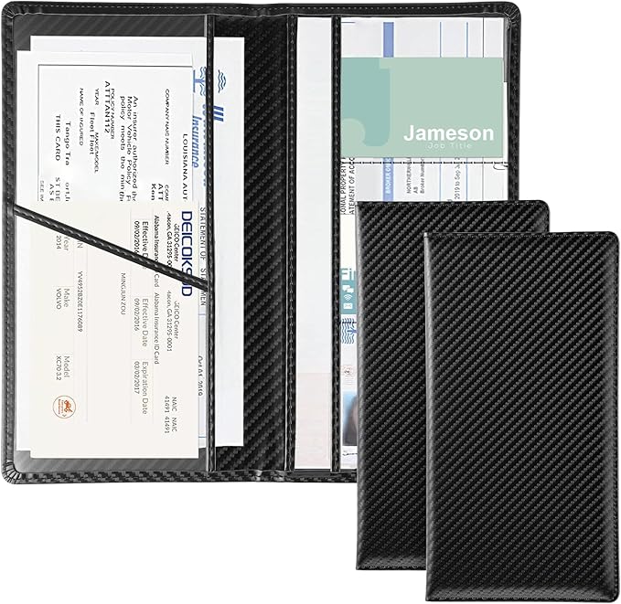 JUSTTOP 2Pack Car Registration and Insurance Holder,Car Document Holder for Cards License with Magnetic Shut,Vehicle Glove Box Car Organizer for Documents, Cards, License(Carbon Fiber Black)