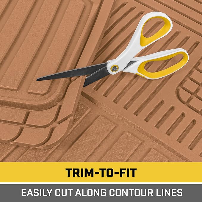 Cat® ToughLiner Heavy Duty Rubber Floor Mats & Cargo Trunk Liner for Car SUV Van Sedan, Beige - Trim to Fit, All Weather Deep Dish Automotive Floor Mat, Total Dirt Protection
